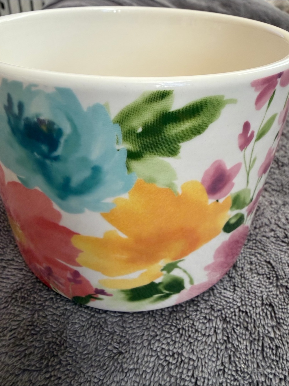 Pioneer Woman Sweet Rose Floral Ceramic Planter with Vibrant Watercolor Blooms